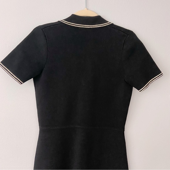 Sandro Laureene Black and Cream Contrast Topstitched Dress - Picture 7 of 12